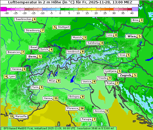 Temperatur, 28. 11. 2025