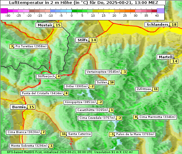 Temperatur, 21. 8. 2025