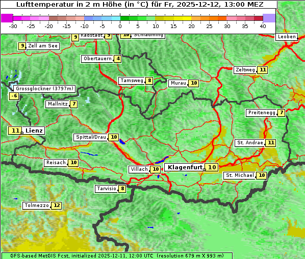 Temperatur, 12. 12. 2025