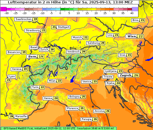 Temperatur, 13. 9. 2025