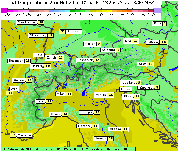 Temperatur, 12. 12. 2025