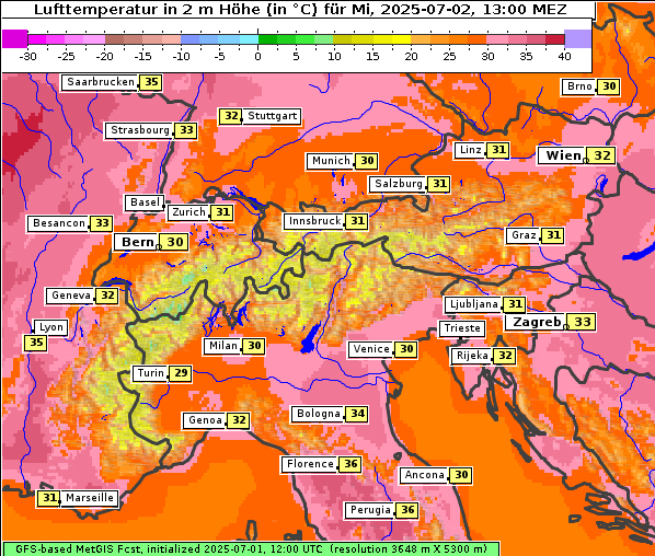 Temperatur, 2. 7. 2025