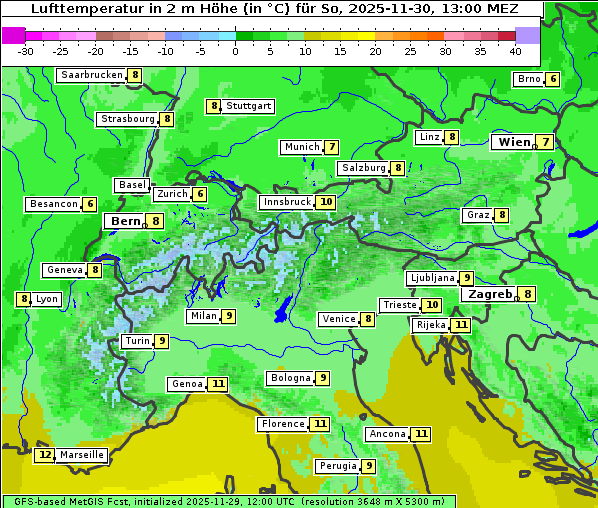 Temperatur, 30. 11. 2025