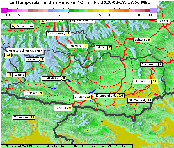 Temperatur, 13. 2. 2026