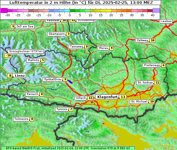 Temperatur, 25. 2. 2025