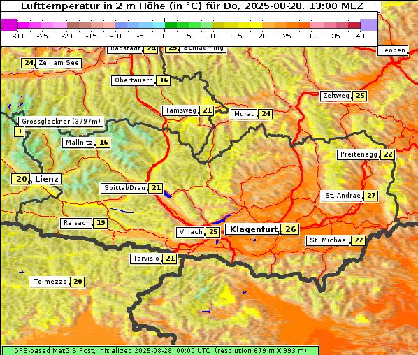 Temperatur, 28. 8. 2025