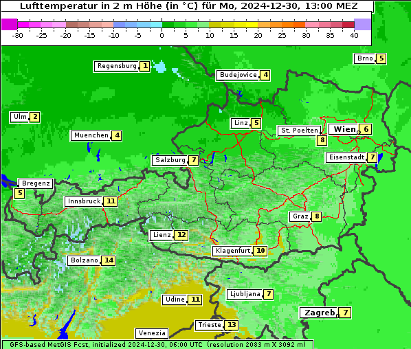 Temperatur, 30. 12. 2024