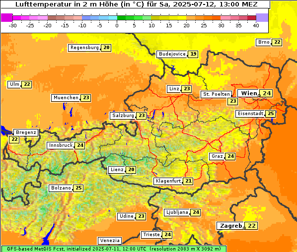 Temperatur, 12. 7. 2025