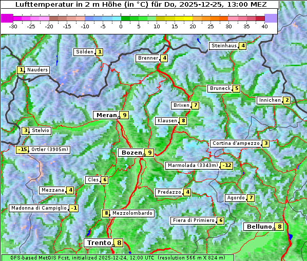 Temperatur, 25. 12. 2025