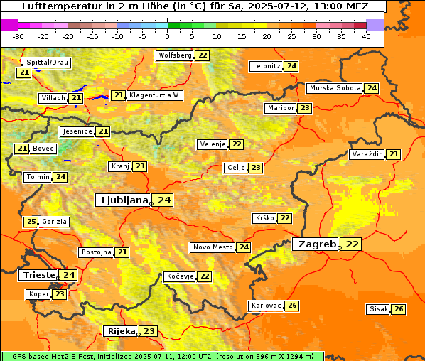 Temperatur, 12. 7. 2025