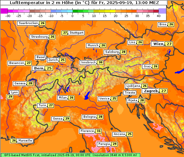 Temperatur, 19. 9. 2025