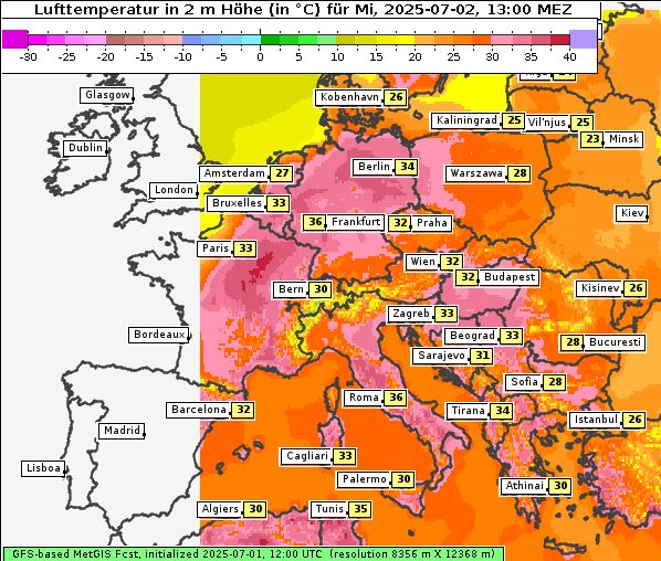 Temperatur, 2. 7. 2025