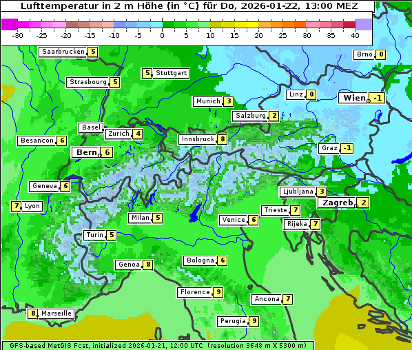 Temperatur, 22. 1. 2026