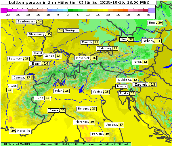 Temperatur, 19. 10. 2025