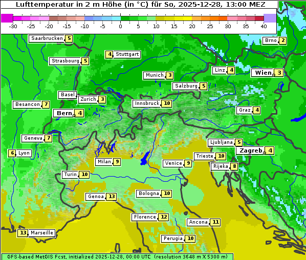 Temperatur, 28. 12. 2025