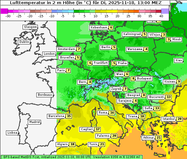 Temperatur, 18. 11. 2025