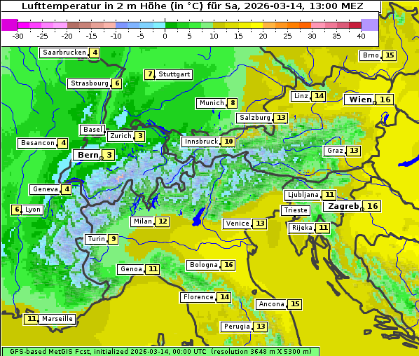 Temperatur, 14. 3. 2026