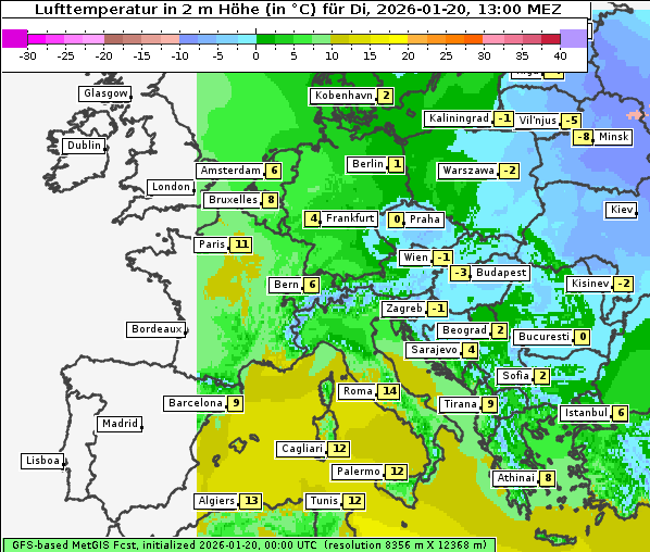 Temperatur, 20. 1. 2026