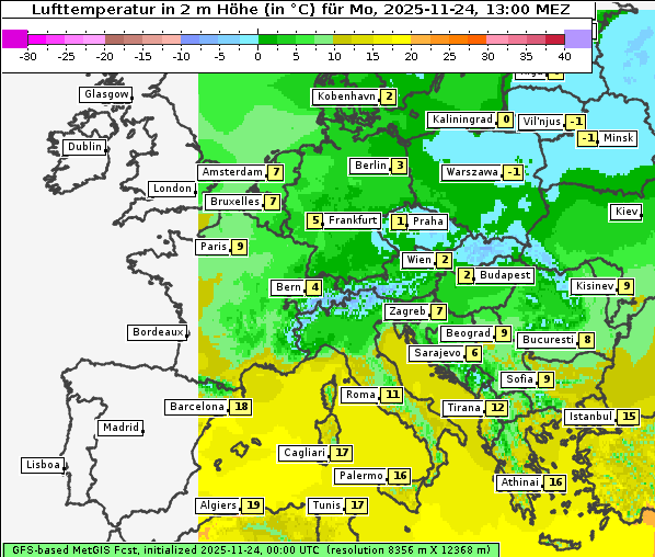 Temperatur, 24. 11. 2025