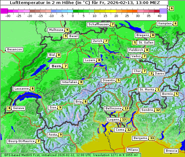 Temperatur, 13. 2. 2026