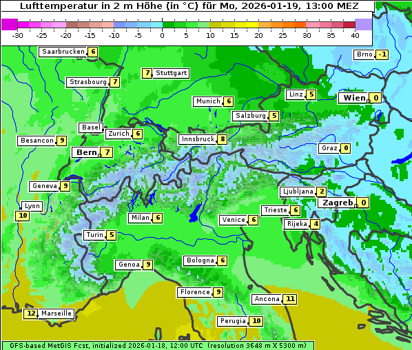 Temperatur, 19. 1. 2026