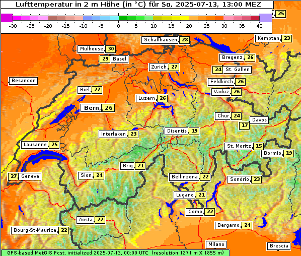 Temperatur, 13. 7. 2025