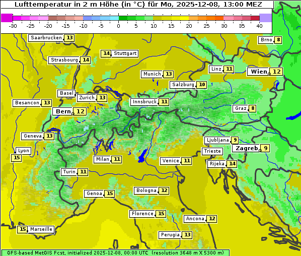 Temperatur, 8. 12. 2025