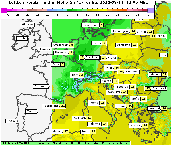 Temperatur, 14. 3. 2026