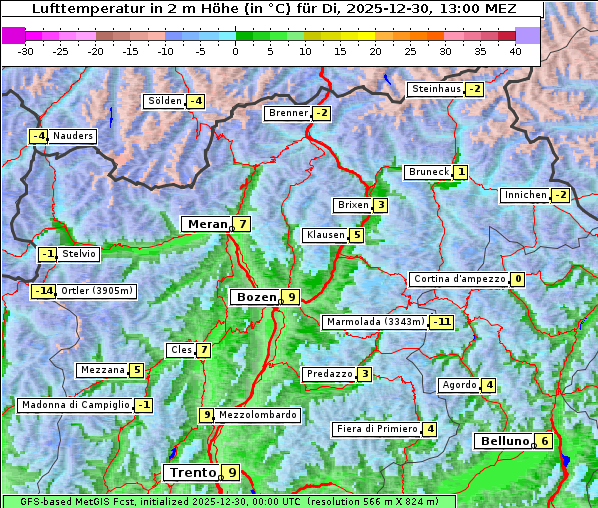 Temperatur, 30. 12. 2025