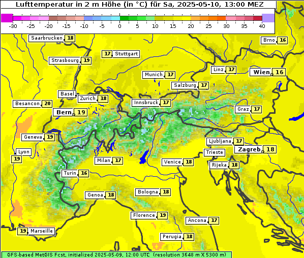 Temperatur, 10. 5. 2025