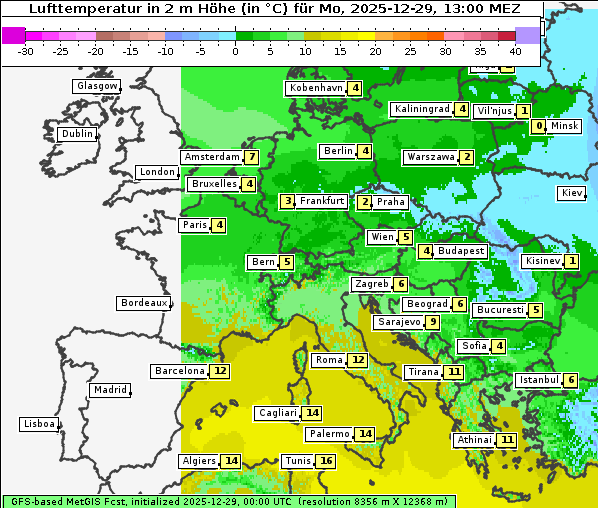 Temperatur, 29. 12. 2025