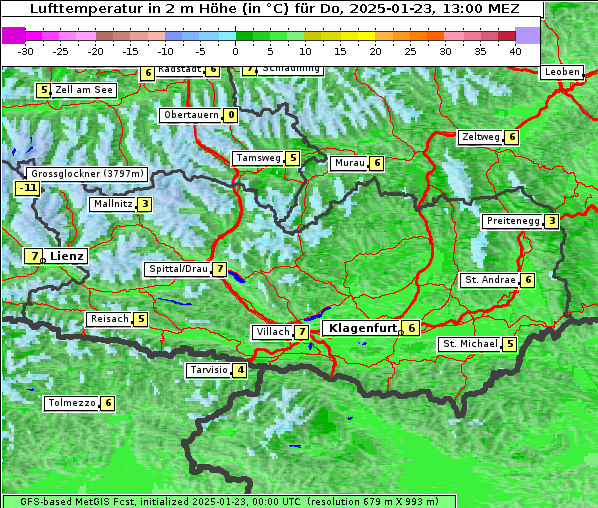 Temperatur, 23. 1. 2025