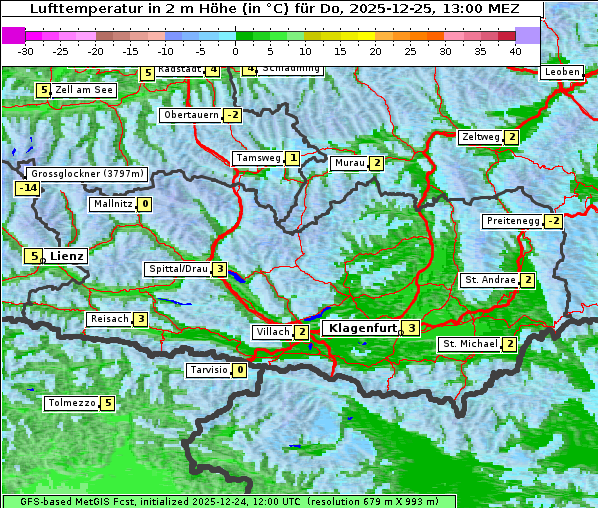 Temperatur, 25. 12. 2025