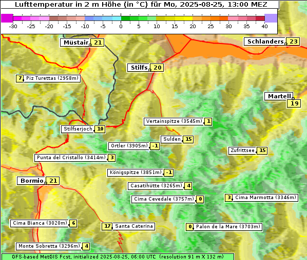 Temperatur, 25. 8. 2025