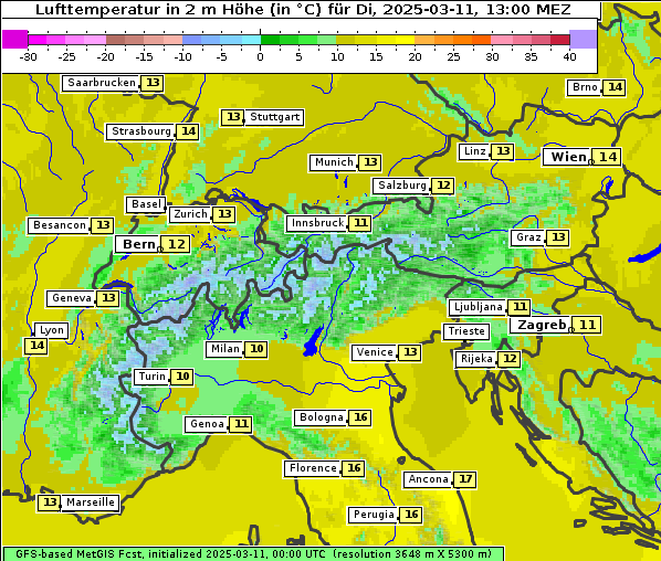 Temperatur, 11. 3. 2025