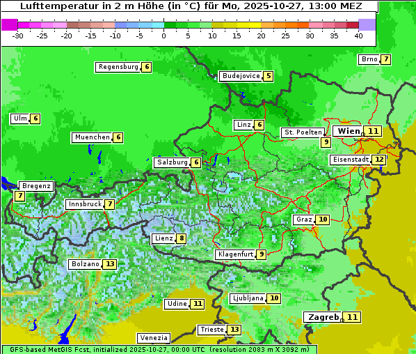 Temperatur, 27. 10. 2025