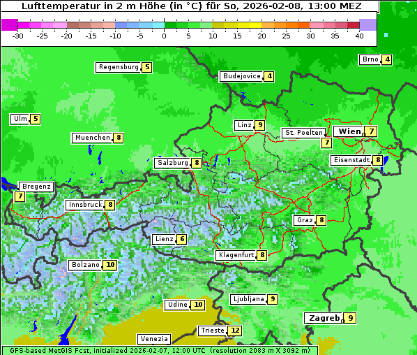 Temperatur, 8. 2. 2026