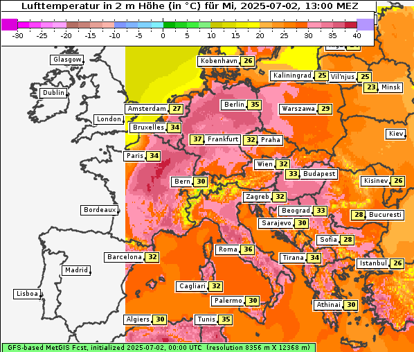 Temperatur, 2. 7. 2025