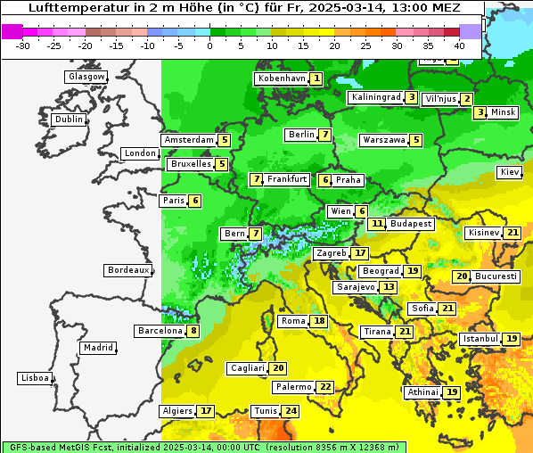 Temperatur, 14. 3. 2025