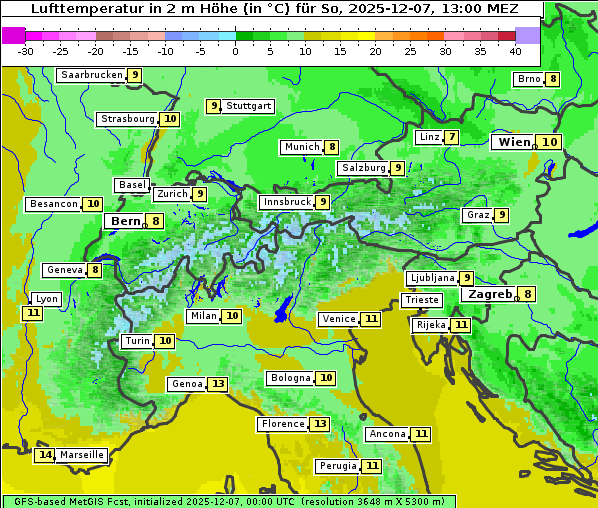 Temperatur, 7. 12. 2025