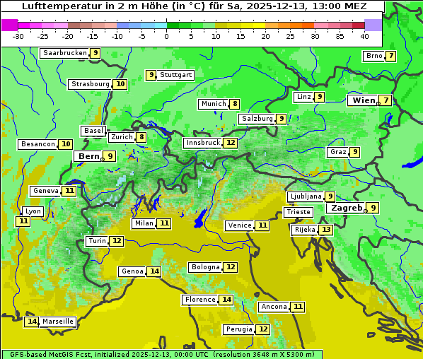 Temperatur, 13. 12. 2025