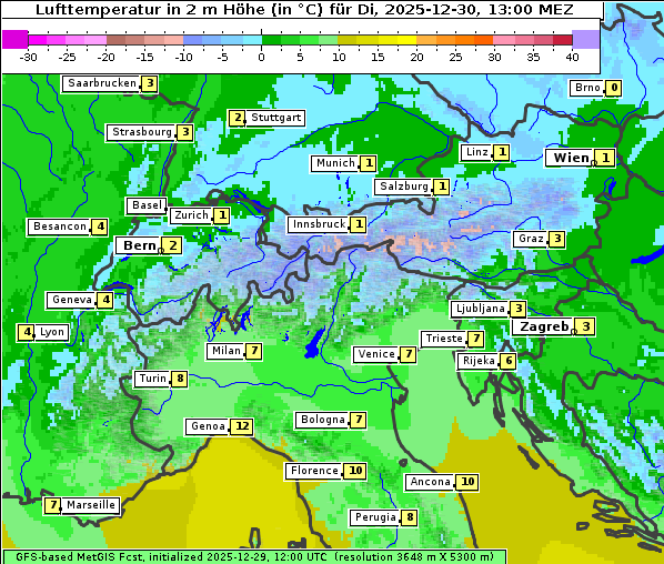 Temperatur, 30. 12. 2025