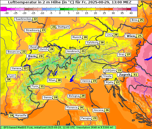 Temperatur, 29. 8. 2025