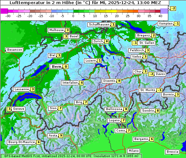 Temperatur, 24. 12. 2025