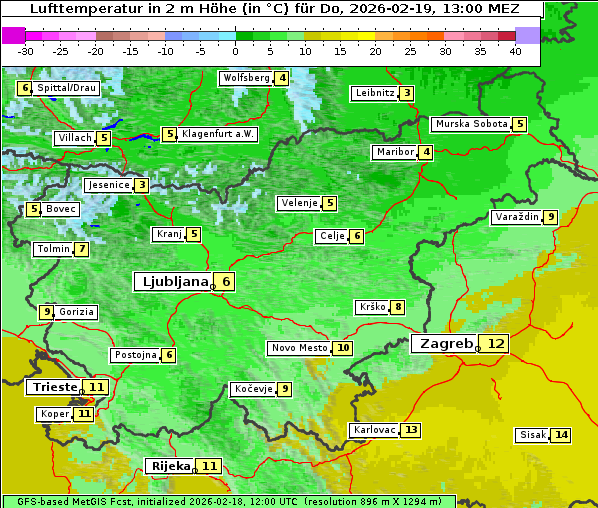 Temperatur, 19. 2. 2026