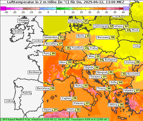 Temperatur, 12. 6. 2025