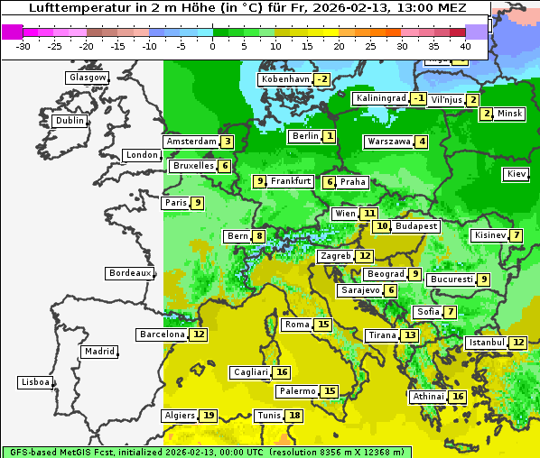 Temperatur, 13. 2. 2026
