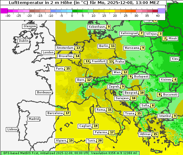Temperatur, 8. 12. 2025