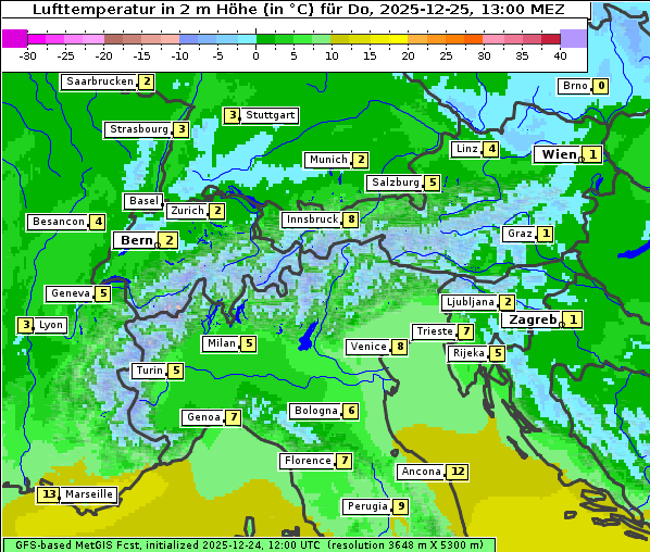 Temperatur, 25. 12. 2025