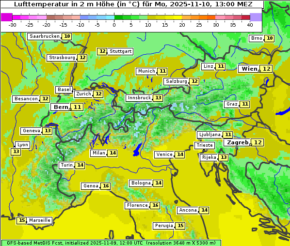 Temperatur, 10. 11. 2025